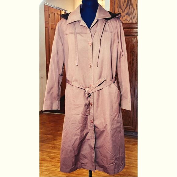 Vtg 70s London Fog Maincoats Womens Trench Coat Removable Hood Lining Brown 14P - Picture 1 of 13
